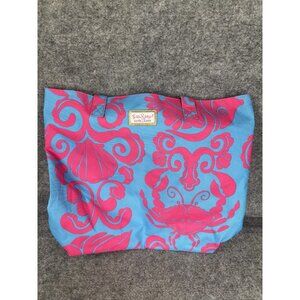 Lilly Pulitzer Tote Bag Womens Blue Pink Crab Seashell Beach Travel Estee Lauder
